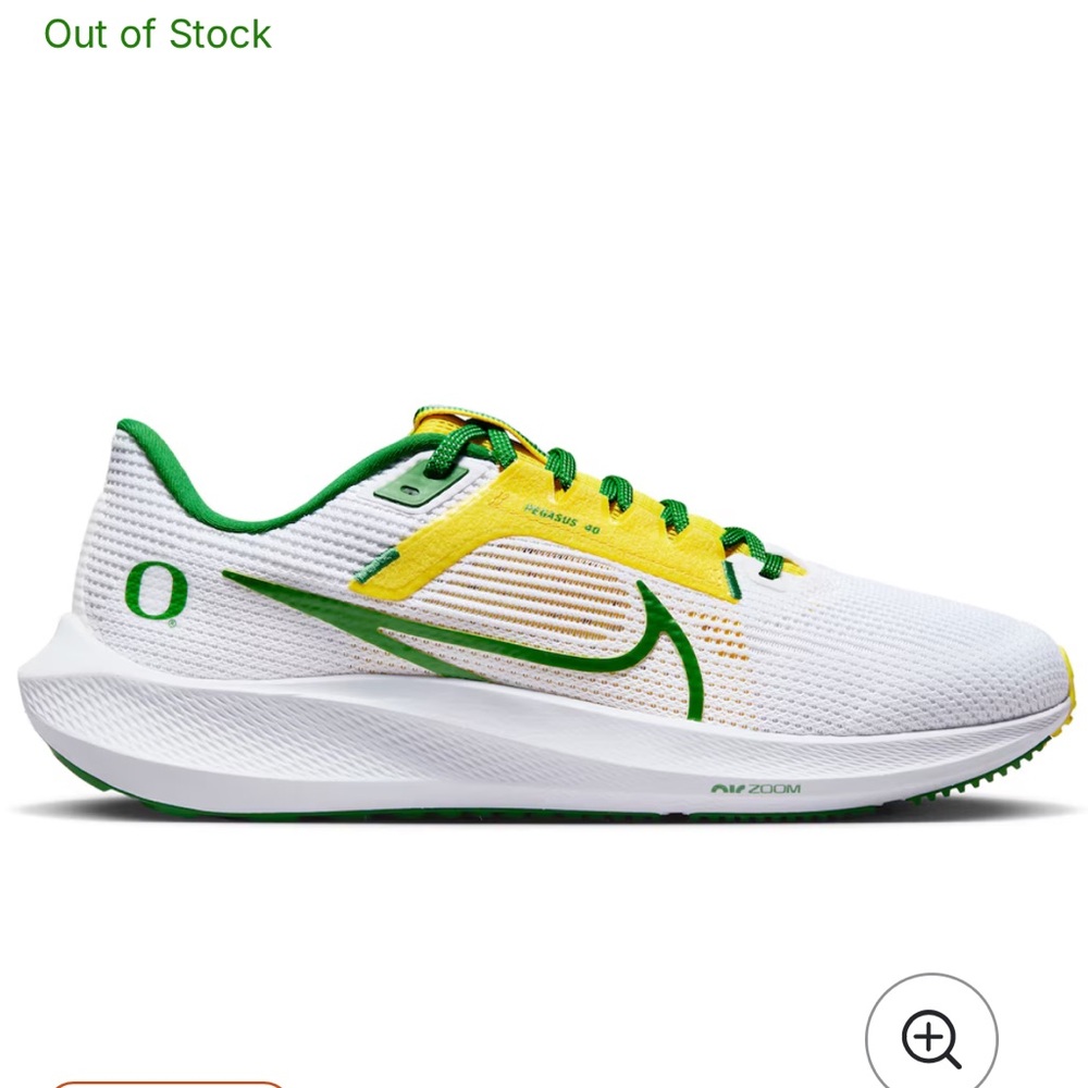 NWOT Oregon Ducks Nike Unisex Zoom Pegasus 40 Running Shoes-White Size 10 - Picture 3 of 15